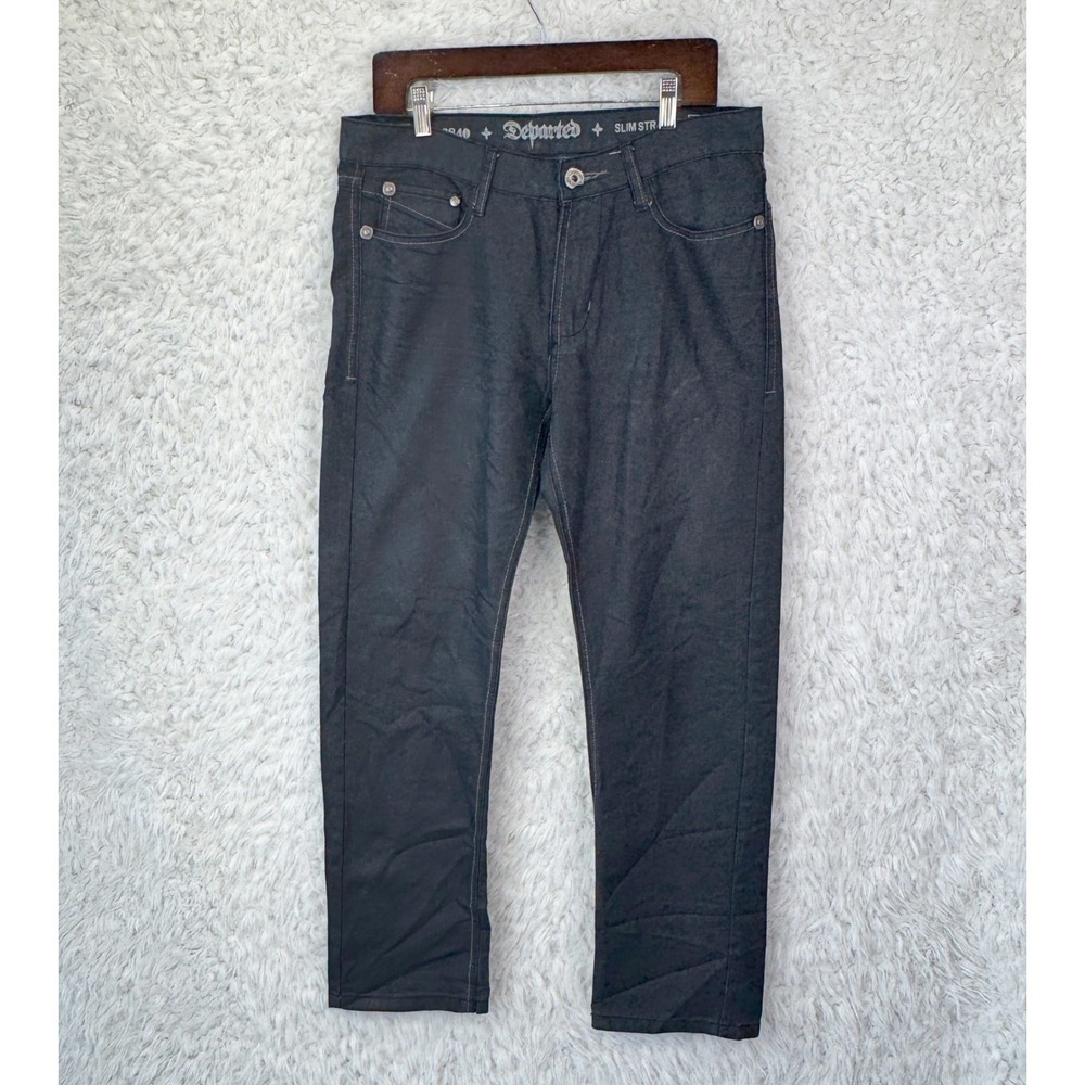 Departed Slim Straight Fuller Jeans 33x30 Black Coated Biker Streetwear Goth